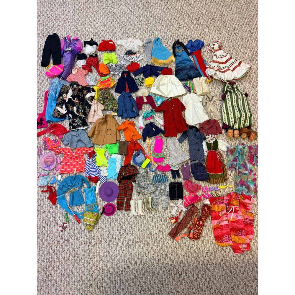 Vintage Barbie Ken Doll Clothes Accessories Lot Mattel Midge Wig Heads Mixed -BK